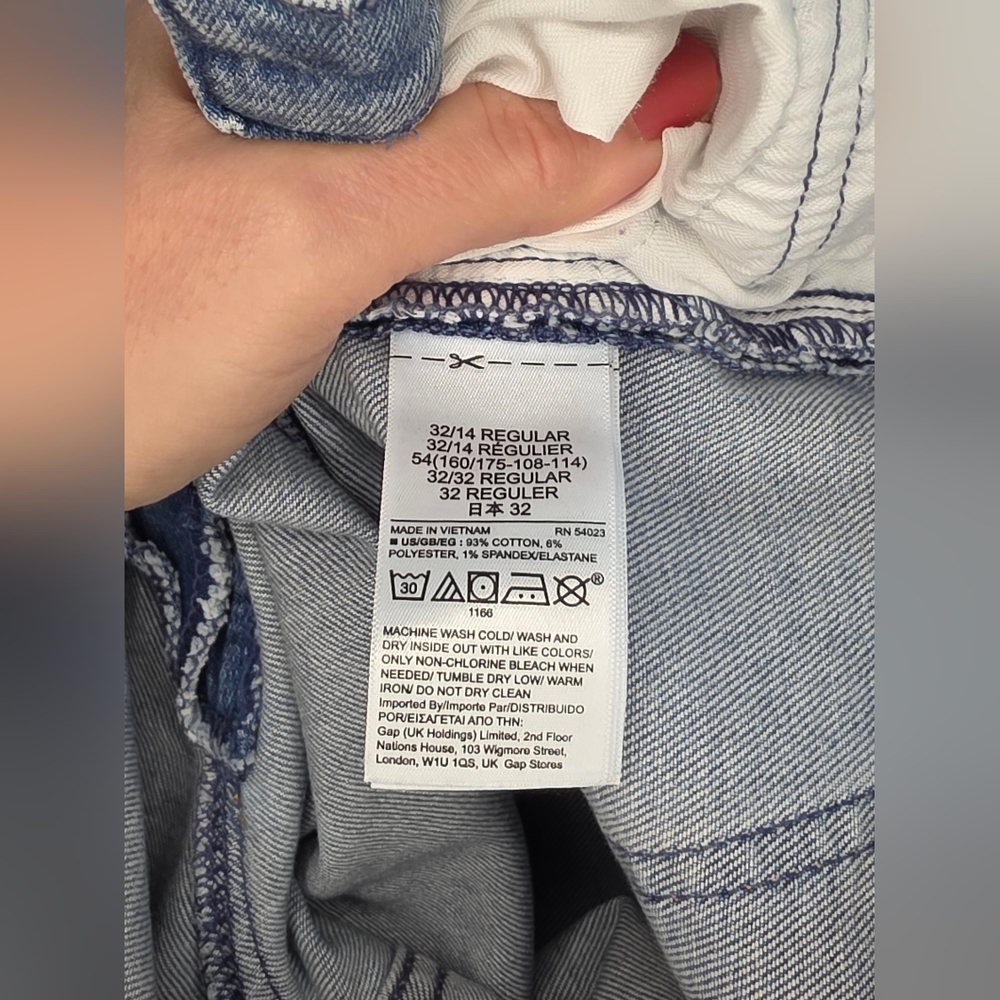 GAP Jeans Vintage Slim Mid Rise Washwell Stretch Light Indigo Blue 32/14R - Picture 8 of 9